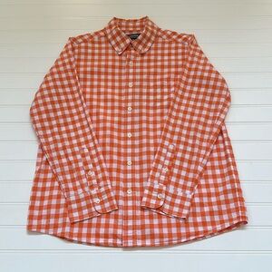Lands' End Orange & White Checkered Button Down Boys 10/12